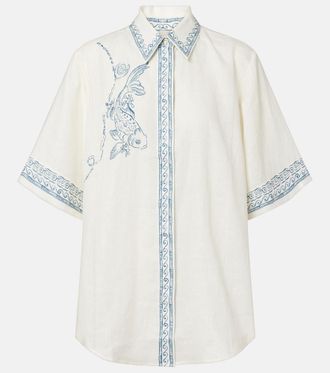 Alemais Al&eacute;mais Lucky oversized printed linen shirt