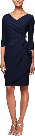 Alex Evenings Slimming Short Sheath 3/4 Sleeve Dress with Surplus Neckline Womens Dress Navy : 10, Nylon/Spandex