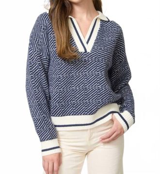 Blu Pepper Geo Stripe Pullover Sweater In Navy