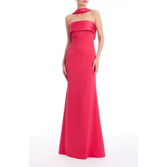 Badgley Mischka Scarf Detail Strapless Gown in Rose at Nordstrom, Size 12