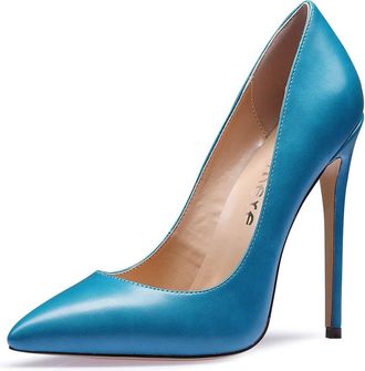 Castamere Womens High Heels Party Wedding Pointed Toe Slip On Court Shoes Classic Elegant Pumps 12CM Stiletto Heels Blue Cyan Pu Shoes UK 7.5