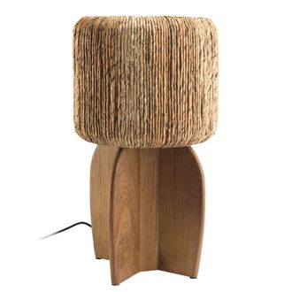 Macabane L&aacute;mpara de rat&aacute;n de color natural y madera de teca reciclada