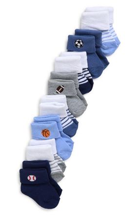 Capelli Assorted 8-Pack Sports Balls Cuffed Crew Socks in Blue Combo at Nordstrom, Size 0-6 M
