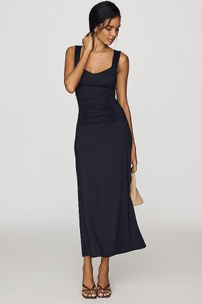 Maeve Square-Neck Ruched Knit Midi Dress