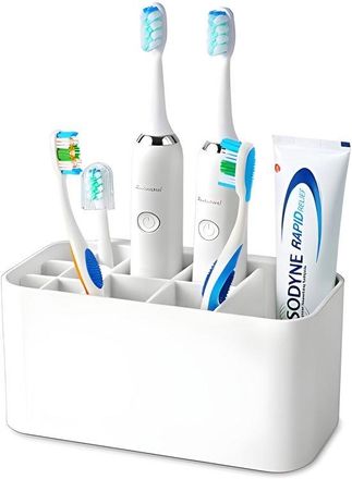 OEM Porta Spazzolini Dailygoods Realizzato In Plastica Di Alta Qualit&agrave; Con Divisori In Bamb&ugrave;, 5 Scomparti, Accessorio Da Bagno Multifunzionale, Design Rim