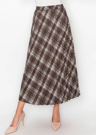 YAL New York Brown Check Pleated Skirt
