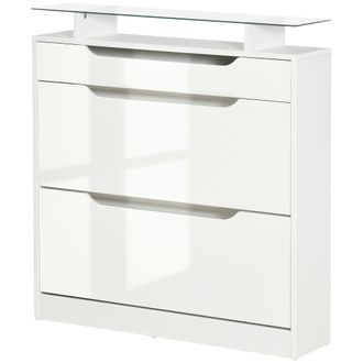HOMCOM Homcom Scarpiera Salvaspazio Slim Con 2 Ante A Ribalta E Cassetto, Scarpiera Ingresso In Vetro Con Ripiani Regolabili Su 2 Livelli, Porta Scarpe Per 1