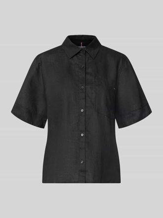 Tommy Hilfiger Regular Fit Leinenbluse mit Logo-Stitching in BLACK, Gr&ouml;&szlig;e XS