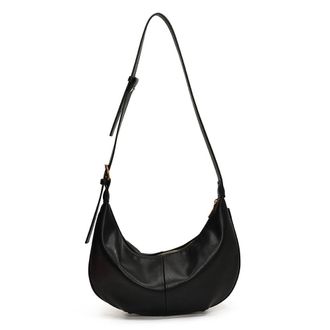 Generic Retro Shoulder Bag PU Leather Hobo Bag with Adjustable Strap Crescent Bag Large Travel Work Bag for Women Work Shopping Travel (Black)