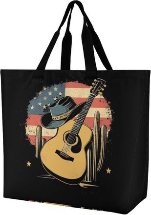 Generic Western Country Music Large Reusable Shopping Bag Lightweight Foldable Tote Bags Washable Shoulder Handbag