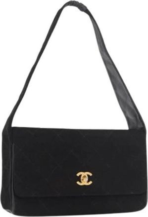 Chanel Pre-owned Vintage Schoudertas - Dames - Vintage Schoudertas - Zwart - ONE Size - Katoen - Vintage