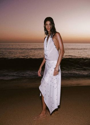 Mango Top collo drappeggiato paillettes bianco sporco - Donna - XS - MANGO