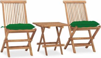 vidaXL Set Comedor De Jard&iacute;n Plegable 3 Piezas Madera De Teca Cojines Vidaxl