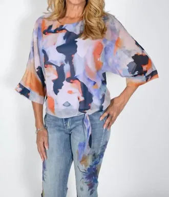 Frank Lyman Design Polina Printed Blouse With Side Tie In Purple Multi