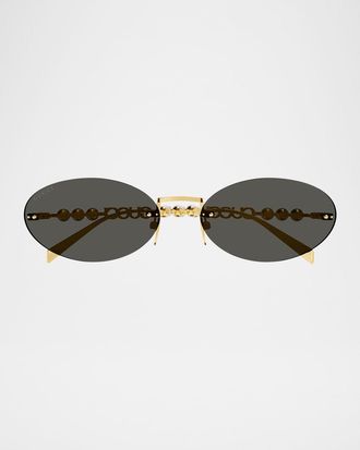 Gucci Rimless Metal Oval Sunglasses with Faux Pearls