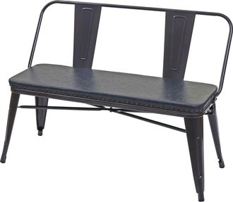 Hhg Banco 2 Plazas Hhg 438, Banco Armario Dos Plazas Banco Comedor Dise&ntilde;o Industrial Vintage Imitaci&oacute;n Cuero, Negro-gris