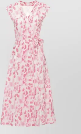 120% Lino linen printed sleeveless v-neck cutout midi dress