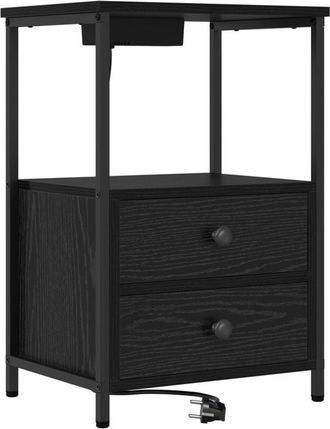 vidaXL Vidaxl - Bedside Cabinet with Charging Station Black oak Engineered Wood