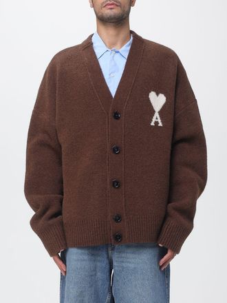 Ami Cardigan in lana di alpaca con scollo a V e logo jacquard