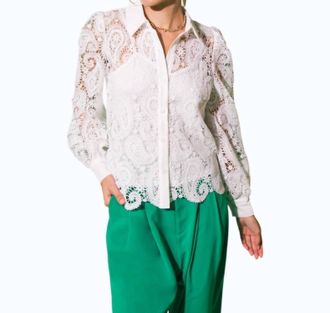Flying Tomato Lace Button Down Top In Off White