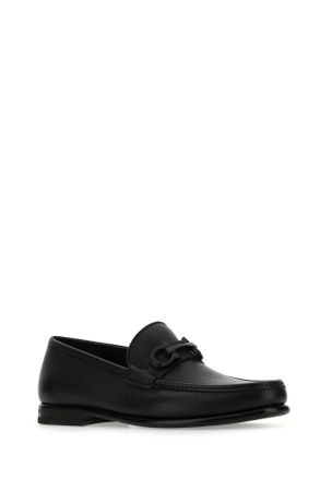 Ferragamo Mens Black Leather Loafers Nero Mocassini