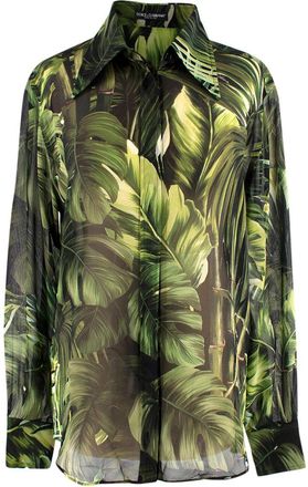 Dolce & Gabbana Green Banana-leaf print Silk Blouse Size XS