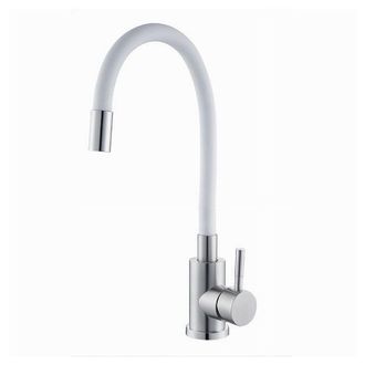 Trade Shop Trade Shop - Miscelatore Rubinetto Lavello Cucina Canna Flessibile Bianco Acciaio Satinato 52688