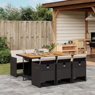 vidaXL Set De Comedor De Jard&iacute;n 7 Pzas Y Cojines Rat&aacute;n Sint&eacute;tico Negro Vidaxl
