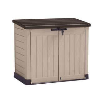 Dmora Armario Exterior Polinago, Mueble Para Exteriores, Mueble De Jard&iacute;n Multiusos, Contenedor Para Balc&oacute;n O Garaje, 146x82 H125 Cm, Beige - Dmora