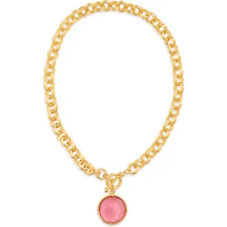 Karine Sultan Cabochon Pendant Necklace in Gold/pink at Nordstrom
