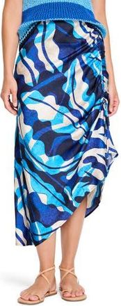 Nic+Zoe Aqua Surf Asymmetric Side Ruched Skirt in Blue Multi at Nordstrom Rack, Size Xx-Large