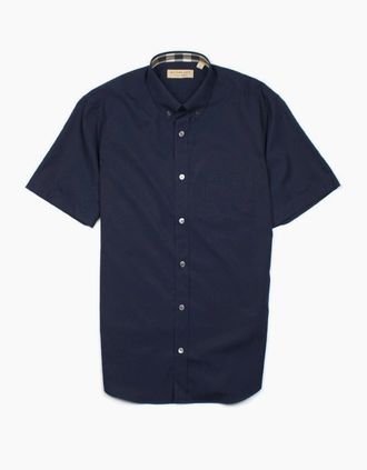 Burberry Mens Burberry Cambridge Short Sleeve Shirt Navy Blue - Size: Regular/36