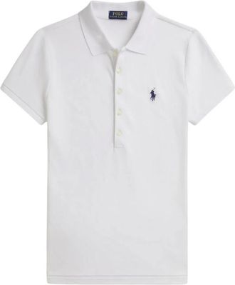 Ralph Lauren Tops, Dames, Wit, L, Katoen, Slim-Fit Stretch Katoen Piqu&eacute; Poloshirt