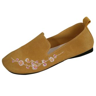Generic Yellow Women S Everyday Casual Shoes Featuring Round Toe Floral Details for Outdoor Indoor Activities