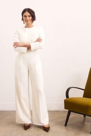 Karen Millen Womens Satin Back Crepe Tailored Wide Leg Trouser - White - Size 10 UK