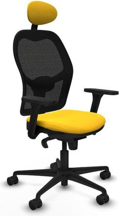 Piqueras y Crespo Piqueras Y Crespo - Jorquera Sincro Malla Negra Similpiel Amarillo Brazos 3d Base Nailon Cabecero Fijo Ruedas 65mm Nailon