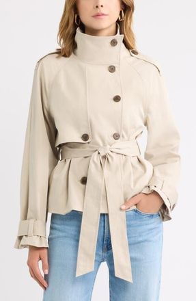 Open Edit Double Breasted Crop Trench Coat in Grey Feather at Nordstrom, Size X-Large
