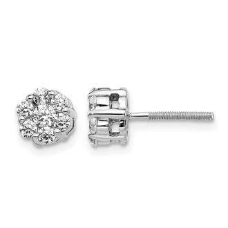 Diamond2Deal 14K White Gold 5/8 ct Lab Grown Diamond Cluster Screwback Stud Earrings VS Clarity, G-H Color