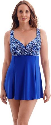 Longitude Draped Crossover Long Torso Swim Dress in Fine China at Nordstrom, Size 16