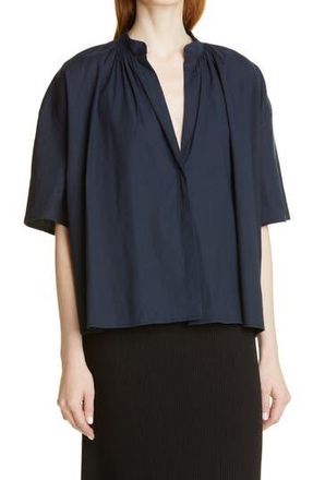 Vince Shirred Band Collar Linen Blend Blouse in Coastal at Nordstrom Rack, Size X-Small