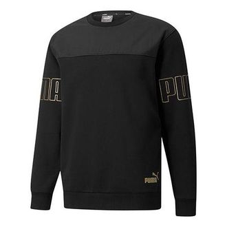 Puma Winterized Crew Bronzing Logo Splicing Sports Round Neck Pullover Black 848256-01