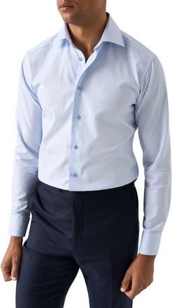 Eton Slim Fit Check Cotton Dress Shirt in Blue at Nordstrom, Size 17