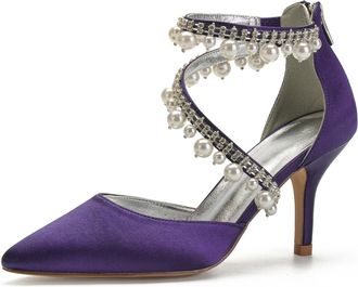 Miyoopark Women Shoes Heels for Wedding Closed Pointed Toe Evening Pumps Shoes M521 Dark Purple UK 8.5