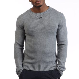 Off-white Mens Off White Crewneck Sweatshirt in Grey black Wool - Size Medium