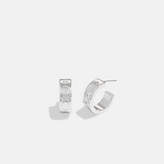 Coach Womens Kissing C Small Huggie Earrings - Silver Metal - One Size