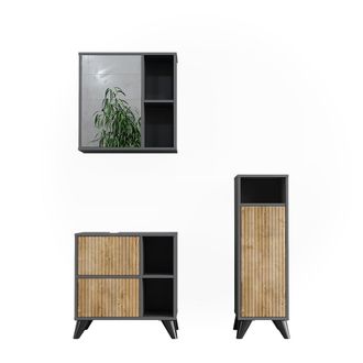 Vicco Conjunto De Muebles De Ba&ntilde;o Leano, Antracita/roble De Monta&ntilde;a, 3 Partes