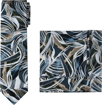 Olymp Krawatte OLYMP, Herren, marine, Web, Baumwolle, gemustert, Krawatten Krawatte, Set mit Einstecktuch