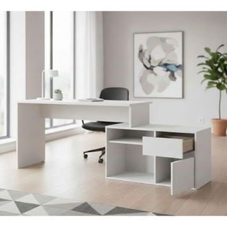 Dmora Scrivania - Angolare un Cassetto, Bianco, -, 139x92x75h cm Abrictosaurus