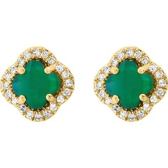 Effy 14K Yellow Gold Green Onyx & Diamond Halo Quatrefoil Stud Earrings - 0.10ct. at Nordstrom Rack