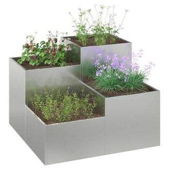 Berkfield Home Modern Garden Planter 80x80x60 cm Galvanised Steel in Grey | Size: 80 x 80 x 60 cm